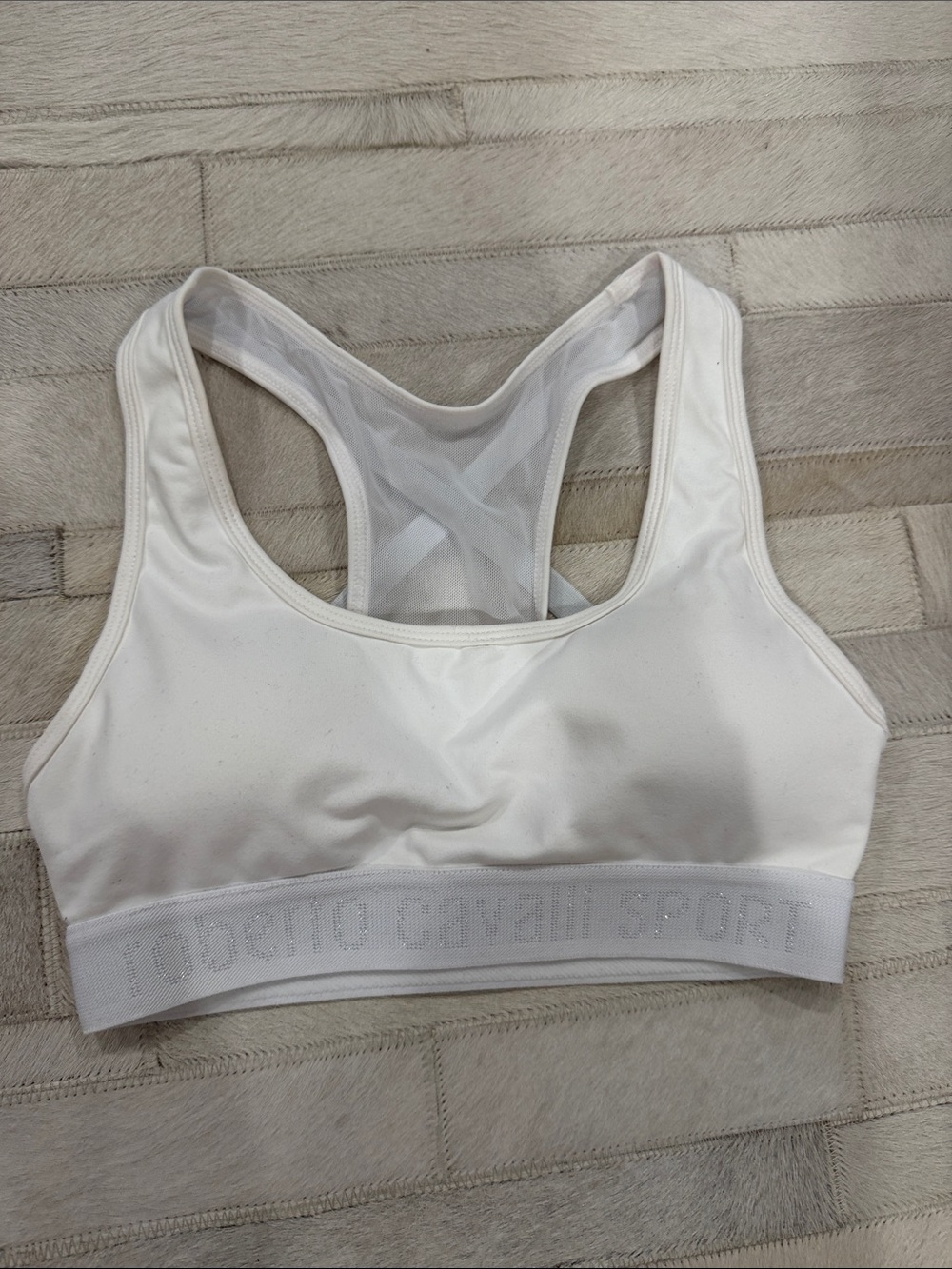 Roberto Cavalli White Racerback Sport Bra with Mesh Back